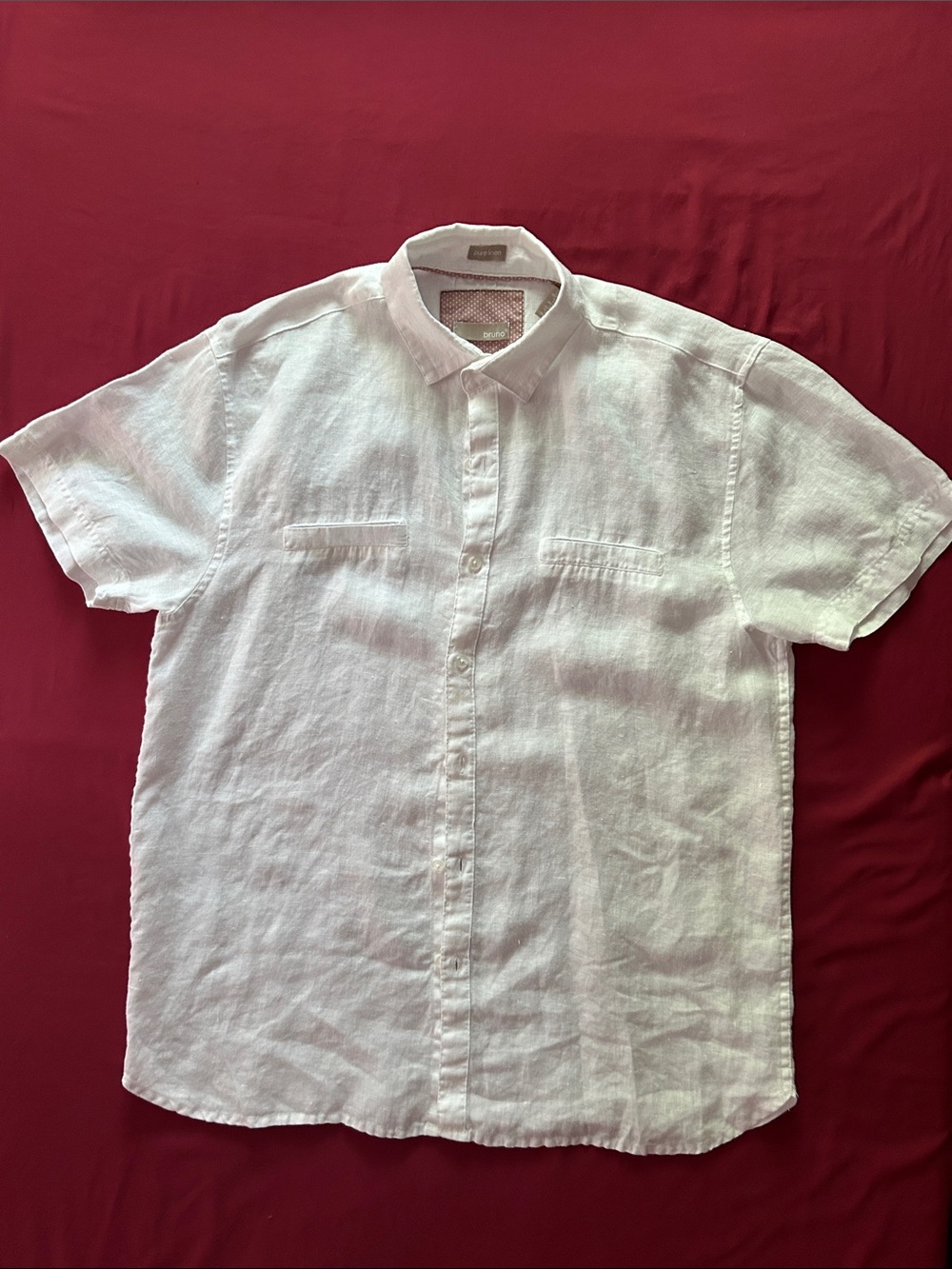 Men's White Short-Sleeve Linen Button-Down Shirt